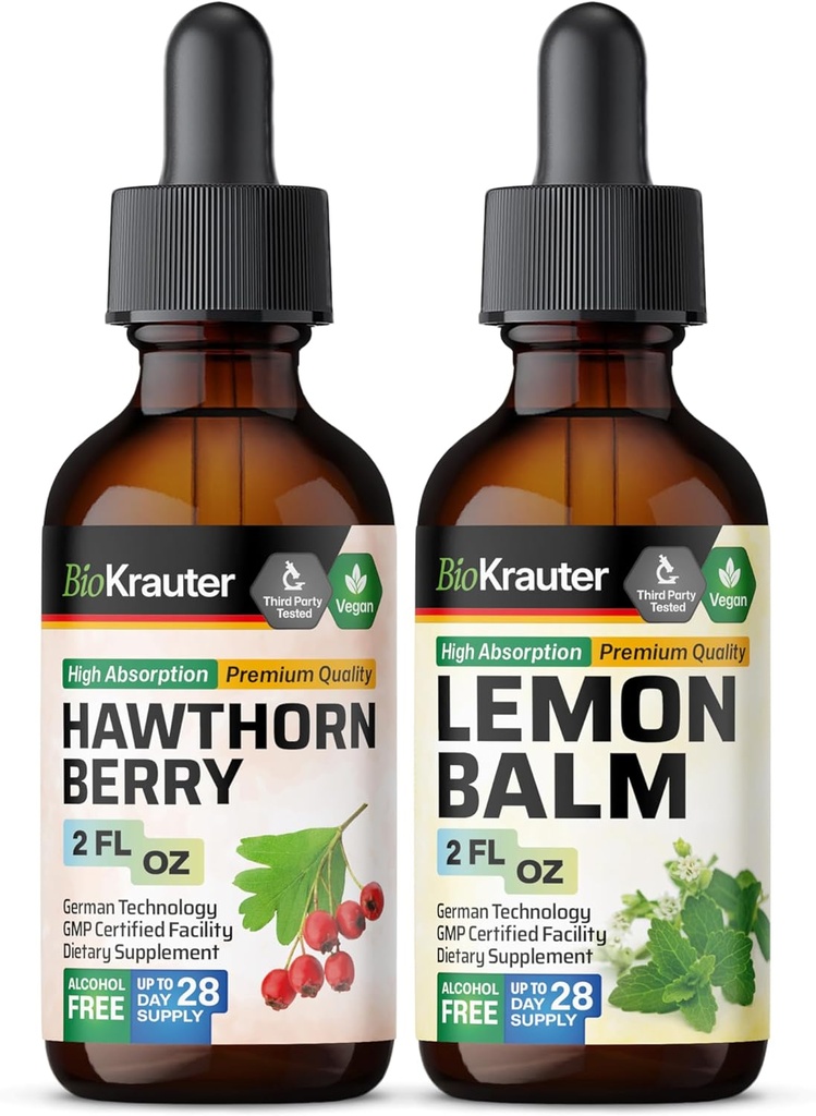 BIO KRATER Hawthorn Tincture 2 Fl. Oz. & Lemon Balm Tincture 2 Fl. Oz.