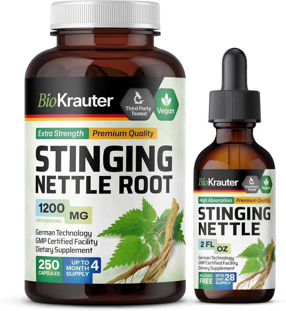 BIO KRAUTER Stingring Nattle 250 Kapsulas & Stinging Nattle Tinktūra 2 Fl. Oz.