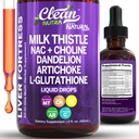 Tīrs Nutraceuticals Milk Datetle NAC Aknas attīra Detox & remonta papildinājums Aknu atbalsts Šķidrie pilieni ar Dandelion ekstraktu, Artichoke, Chanca Piedra, Holīns, L-glutations, Bērds, Schisandra