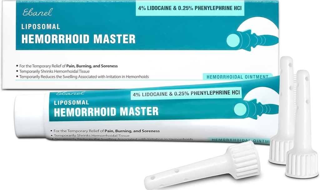 Ebanel 4% Lidokaīns Hemorrhoid Ārstēšana Ziede ar fenilefrīnu, hidrokortizonu, B6, D3, E vitamīniem, cinka oksīdu, ārējiem un iekšējiem hemoroīdiem Ārstēšana Burn Nieze Sāpes atvieglojums Anal krēms