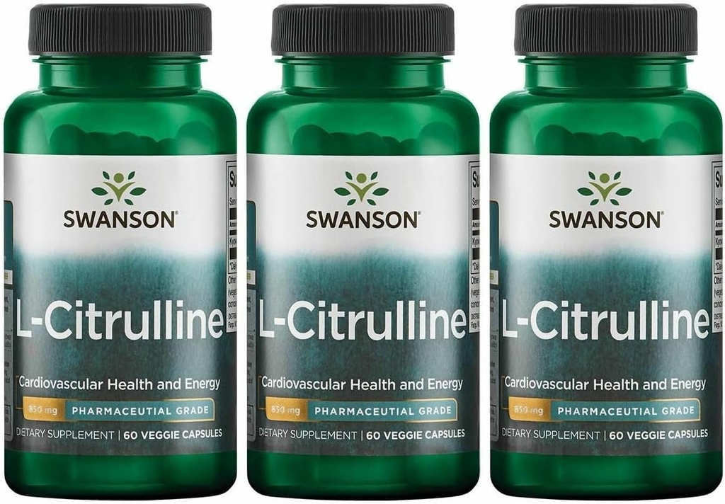 Swanson L-citrulīns - Dabīgs papildinājums Sirds un asinsvadu veselības un enerģijas veicināšanai - palīdz palielināt cirkulāciju - (60 kapsulas, 850mg katra) (3 iepakojums)