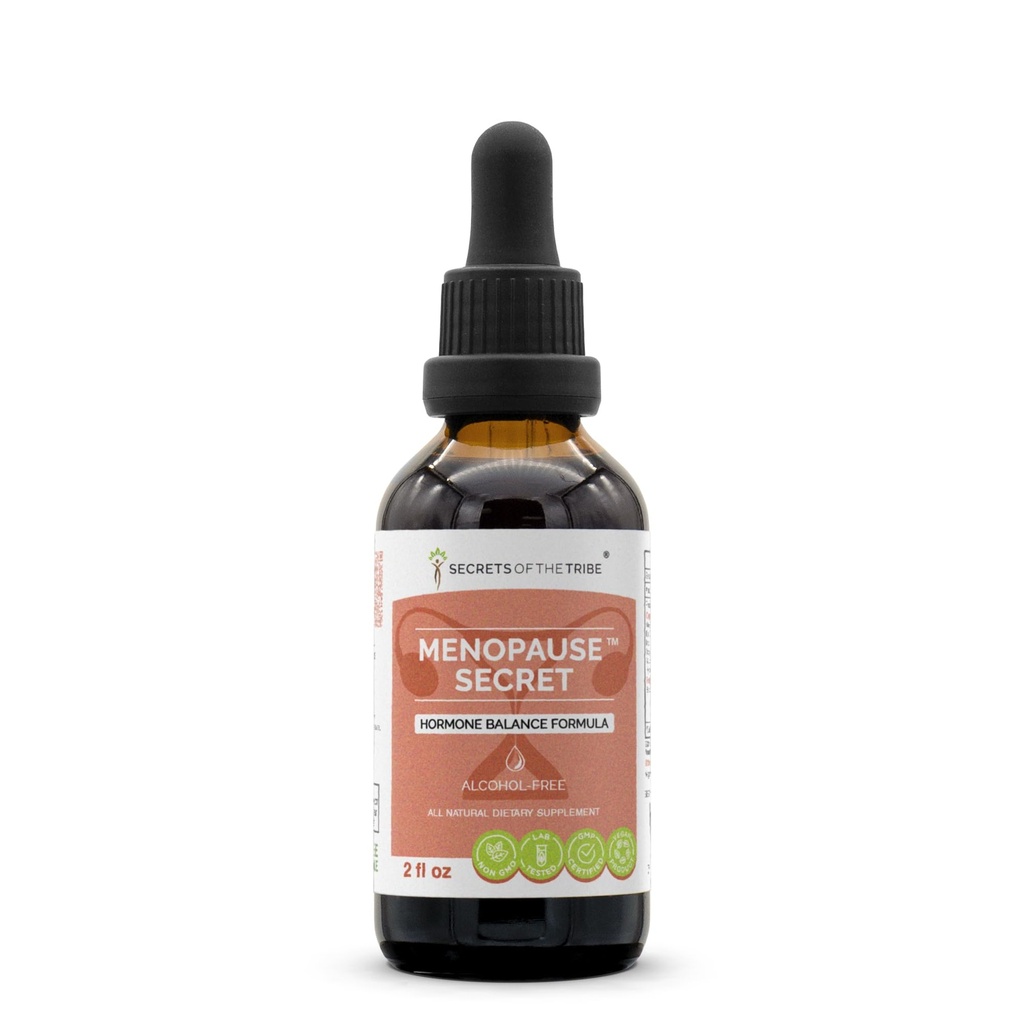 Menopauze Secret Alcohol-free, Glycerite Black Cohosh, Vitex, Red Clover, Maca, Dong Quai, St. John's Wort. Tincture, augu ekstrakts Hormone Balance Formula 2 OZ