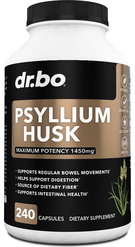 Psyllium Husk Capsule Fiber Papildinājums - Dabīgs Pulveris Kapsulas aizcietējuma atvieglošanai pieaugušajiem - Uztura Šķīstošās Fiber Pills & Daily Regularity Support - Bulk Seed Husks Gremošanas papildinājumi