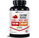 HealthFare Cayenne Piparu kapsulas 600mg - 200 Vegan Pills - 45,000 Heat Units (HU) -