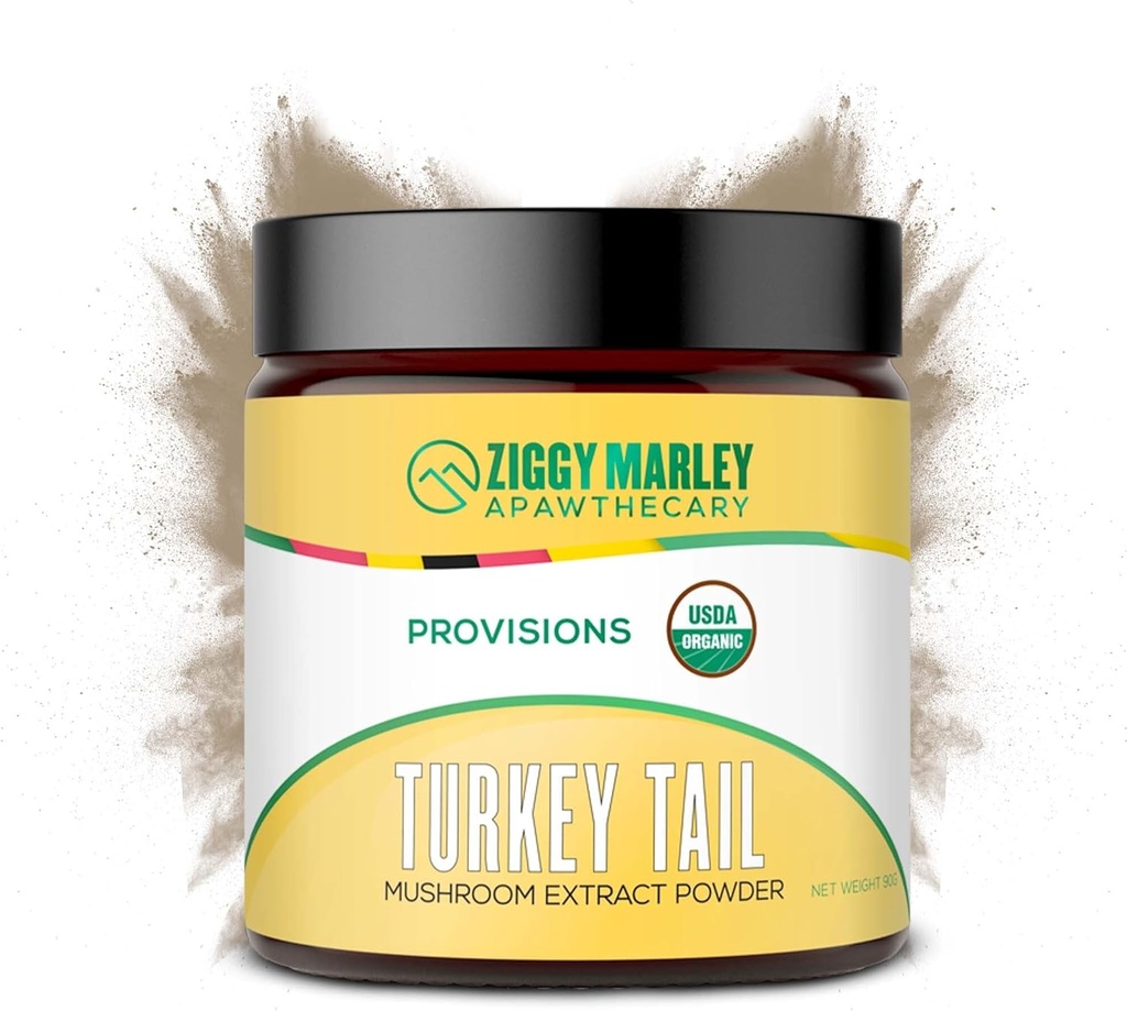 Ziggy Marley's USDA Organic Turcija Astes sēņu pulveris suņiem un kaķiem – Atbalsts Immunity & Digestion – Augļķermeņa ekstrakts, 90 Grams