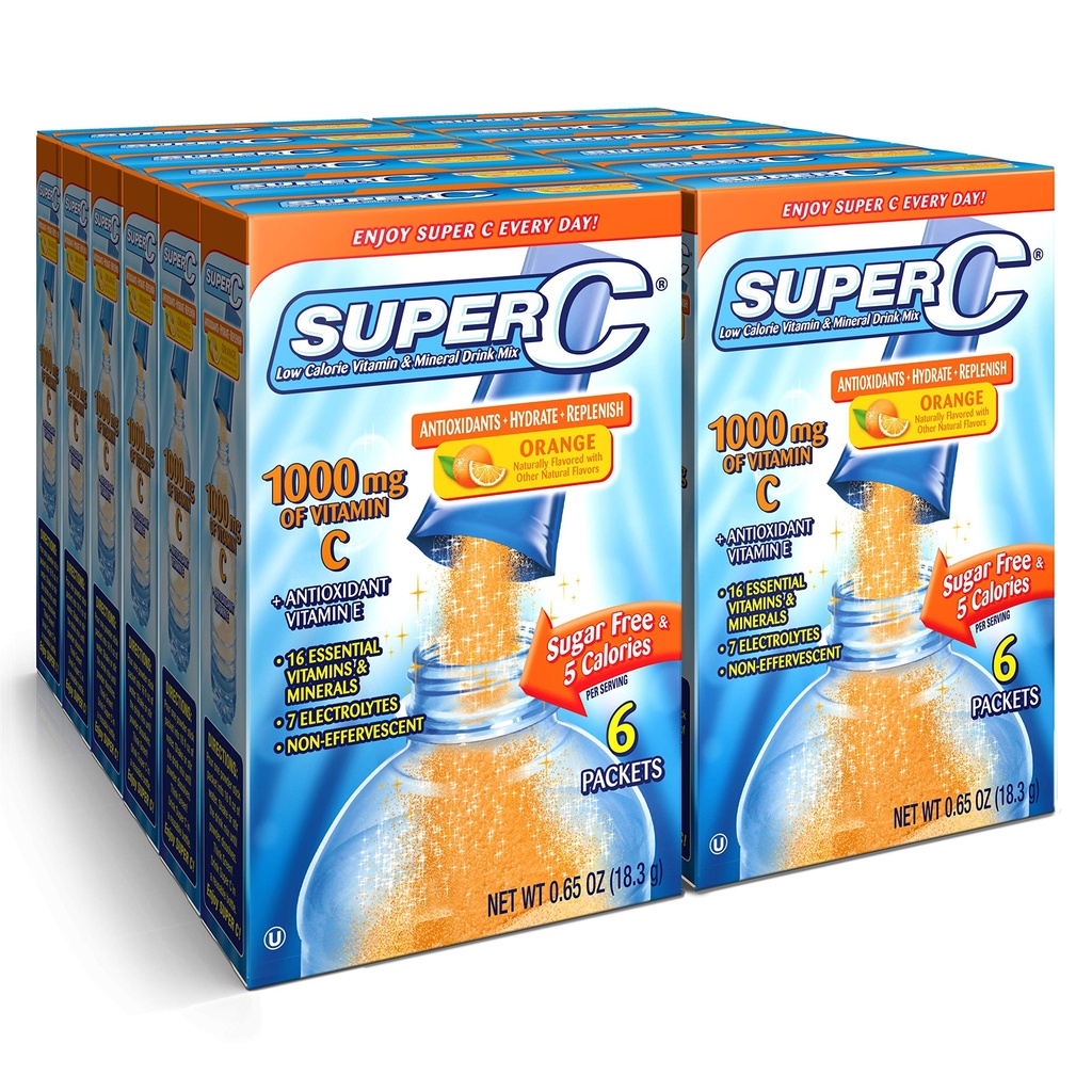 Super C vitamīnu un minerālvielu maisījums, apelsīns, 6 CT singli, lai iet, iepakojumā 12 (72 kopā pakas)