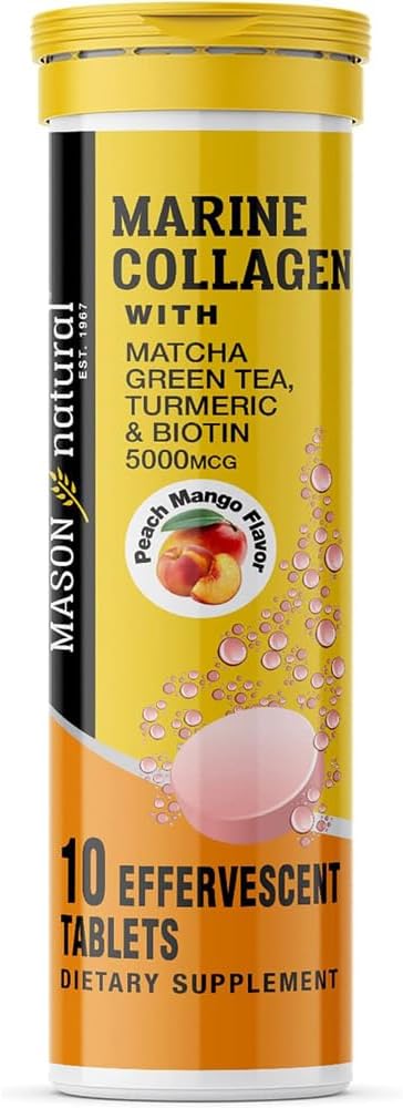 MASON NATURAL Marine kolagēns ar Matcha zaļā tēja, kurkuma un biotīns - veselīgi mati, āda un nagus un locītavas, spēcīgs antioksidants, 10 putojošās tabletes