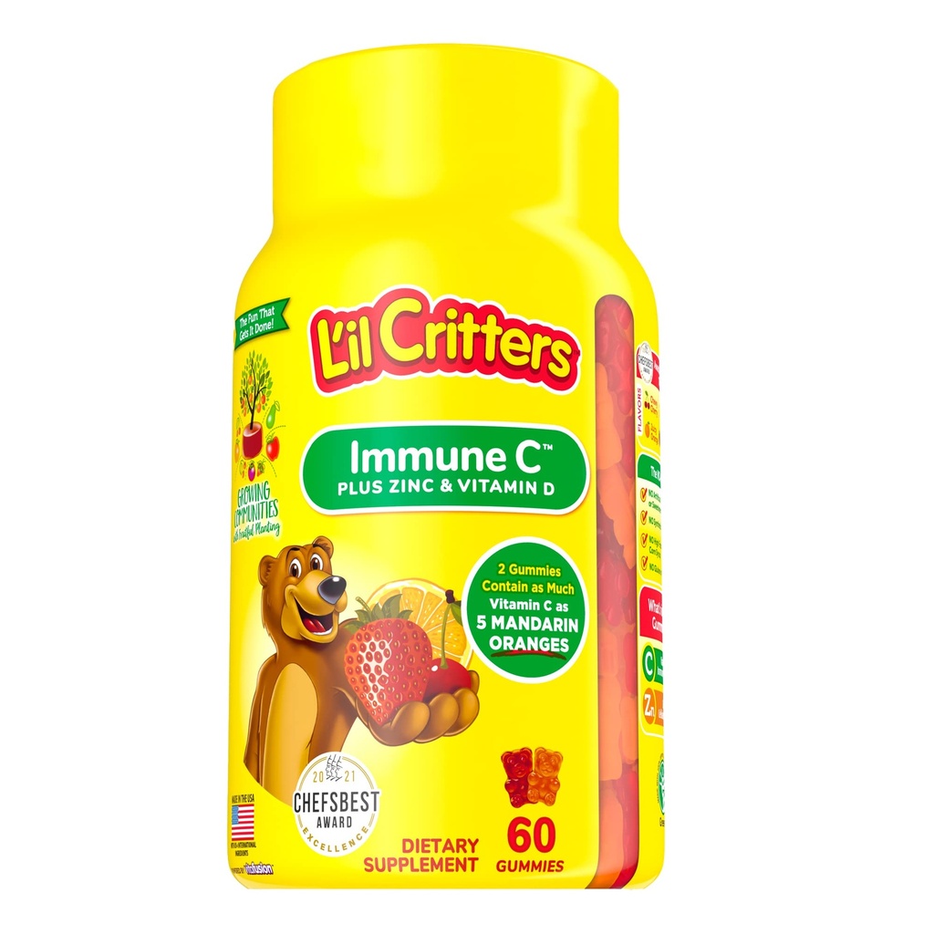L'il Critters Gummies Imūnais C Plus cinks un vitamīns D 60 Ea