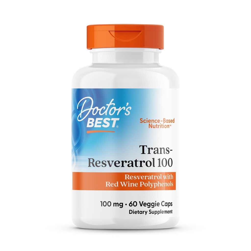 Ārsta labākais Trans-Resveratrol 100, Resveratrol ar sarkanvīna polifenolu (ResVinol), ne-GMO, bez glutēna, bez sojas, Vegan 60 Veggie Caps