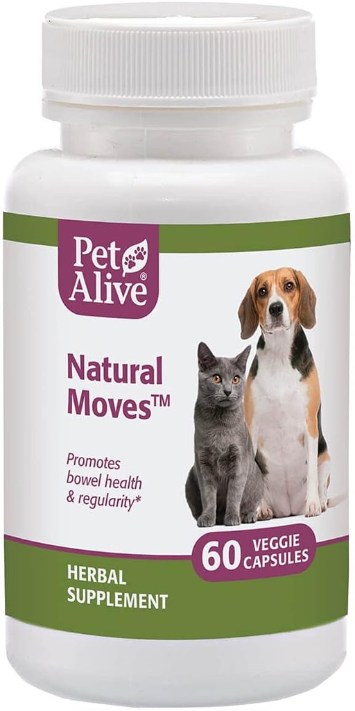 PetAlive Natural Moves - Visi dabas augu Papildinājums veicina Boupel veselība un regularitāte kaķiem un suņiem - 60 Veggie Caps