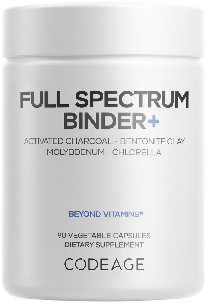 Kodējums Binder + Sistēmiskais Binder Papildinājums - aktivētās ogles tabletes, Bentonīta mālu minerālpulveris, Fulvic & Humic Acids, Molibdēns, Oglekļa formas - 90 kapsulas