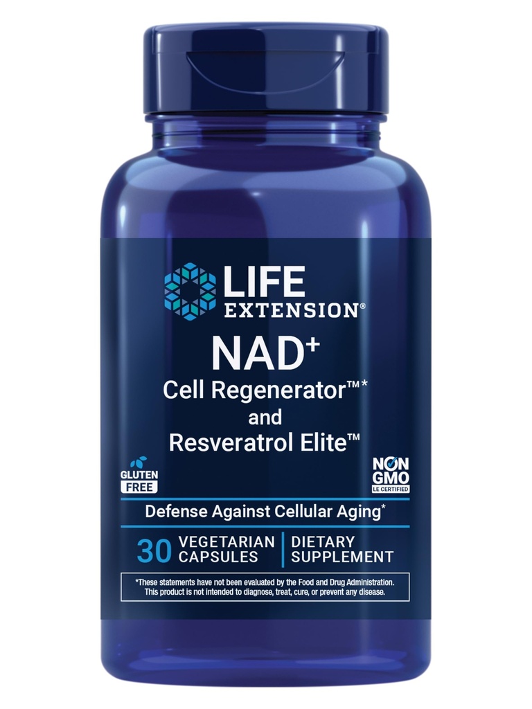 Life Extension NAD+ Cell RegeneratorTM un Resveratrol EliteTM*, nikotīnamīda ribosīds, trans-resveratrols, kercetīns, fizetīns, sirds veselība, veselīgs novecošana, veģetārs, ne-ĢMO, bez lipekļa, 30 kapsulas