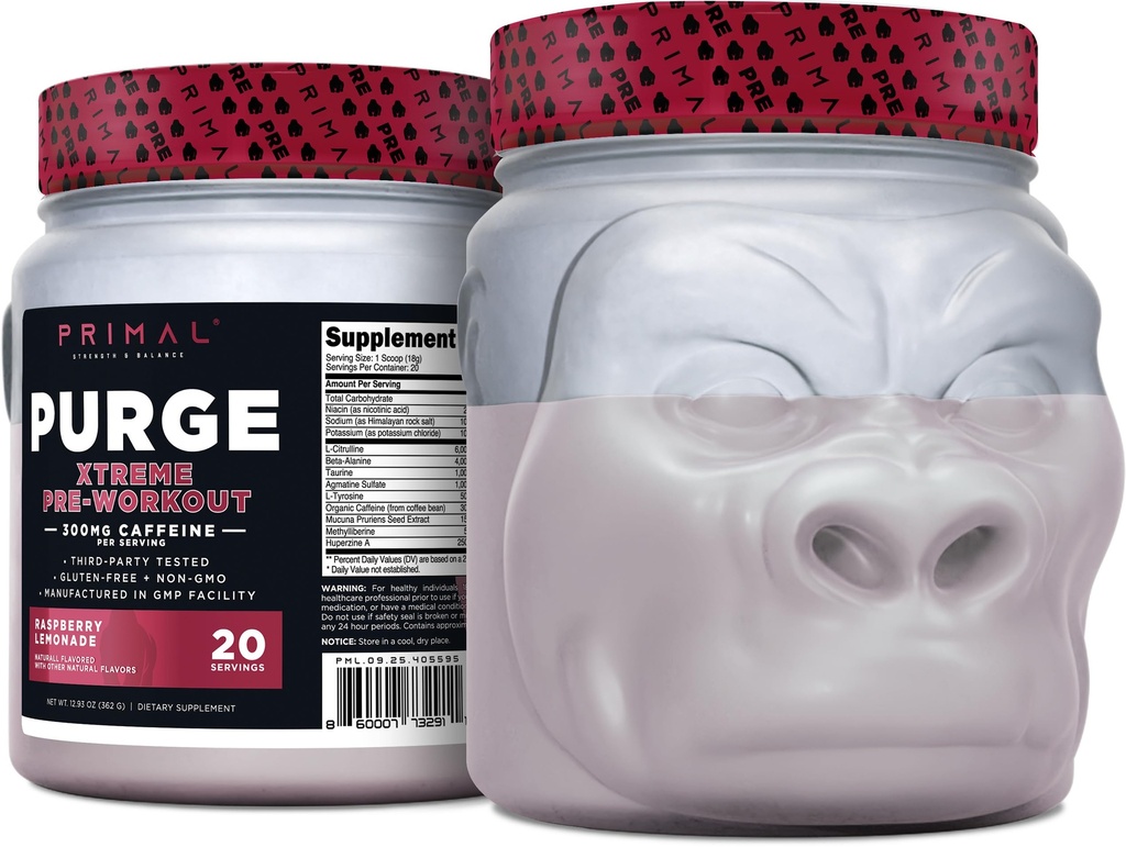 Primal Purge Xtreme Pre-Workout (Avenberry Lemonade Flavor) (20 Servējumi) - Bez lipekļa + bez GMO