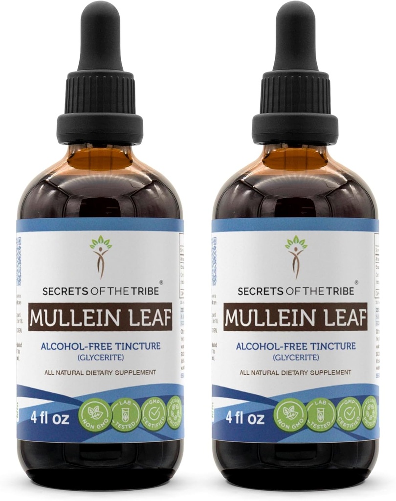 Tribe Mullein Leaf šķidruma ekstrakta bez alkohola, Mullein (Verbascum tapsus) Tincture papildinājuma (2x4 FL OZ) noslēpumi