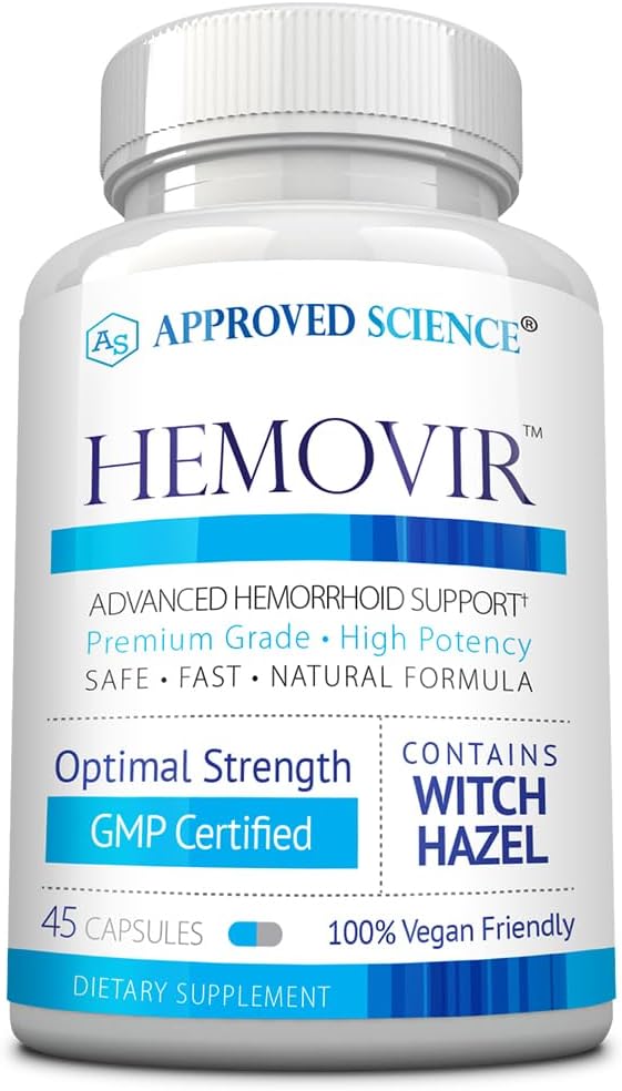Apstiprināts Science Hemovir - Hemorrhoid Support Pielikums - Ragana lazda, Zirga kastaņi - 45 Kapsulas - 1 pudele - Vegan