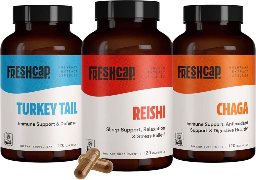 FreshCap Imūnaizers Bundle (Reiši, Turcija astes, Chaga) kapsulas