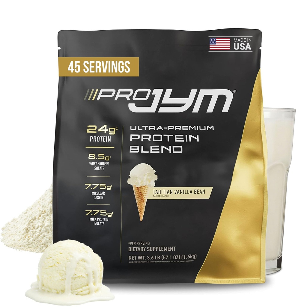 Pro JYM Taitian Vanilla Protein Pulveris - sūkalu olbaltumvielu izolāti, kazeīns, & piena proteīns, Lean muskuļu ēka vīriešiem un sievietēm, JYM Papildzinātne, 45 Kalpo