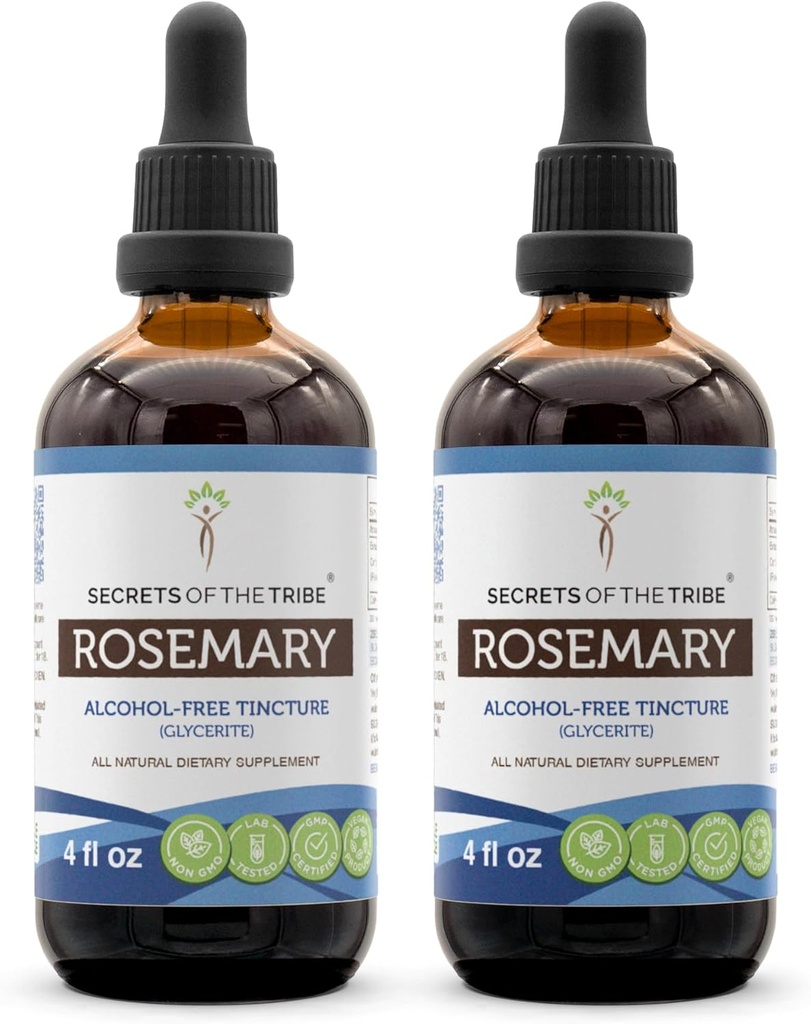 Noslēpumi no tribe rozmarīna bezspirta šķidruma ekstrakts, rozmarīns (Rosmarinus Officinalis) Kaltētas lapu pincture papildinājums (2x4 FL OZ)