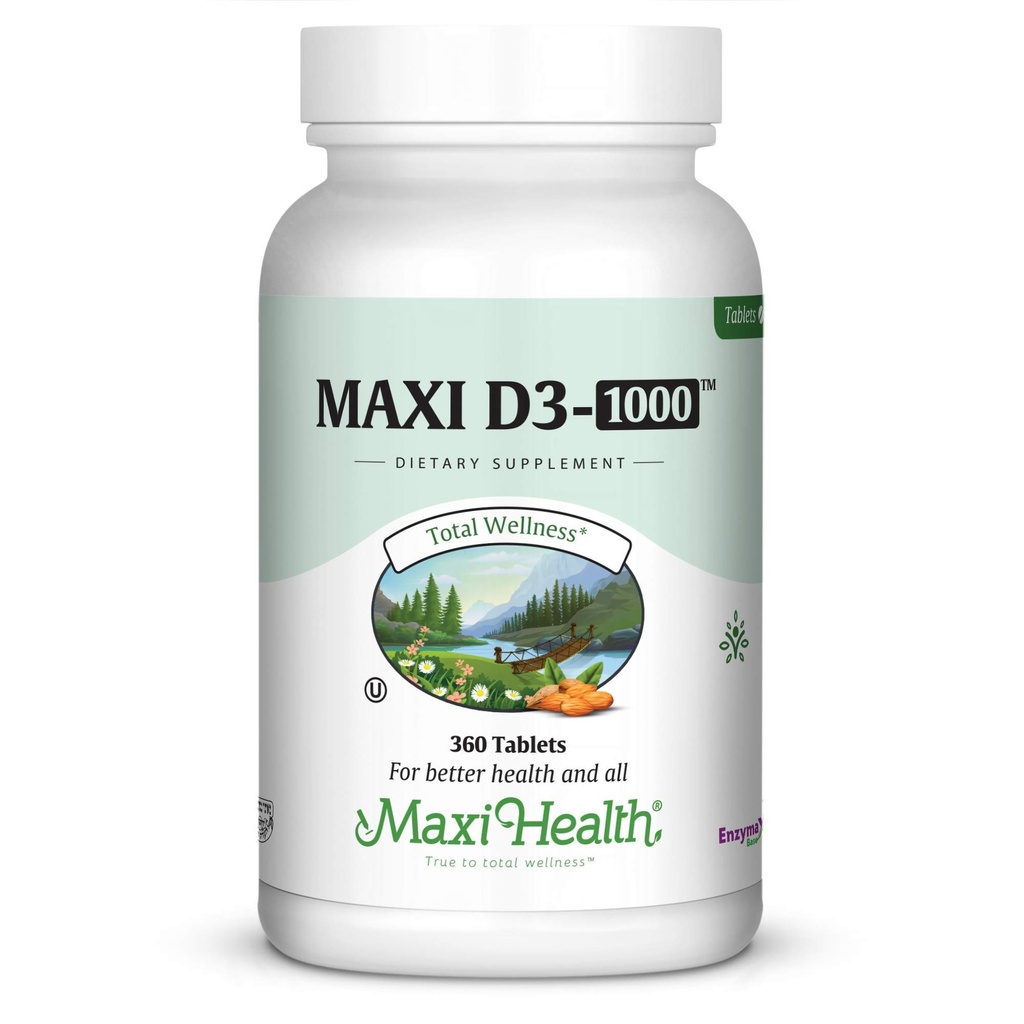 Maxi-Health vitamīns D3 1000 SV - veselīgai muskuļu funkcijai, kaulu veselībai un imunitātei – 360 tabletes – labākais košera papildinājums pieaugušajiem