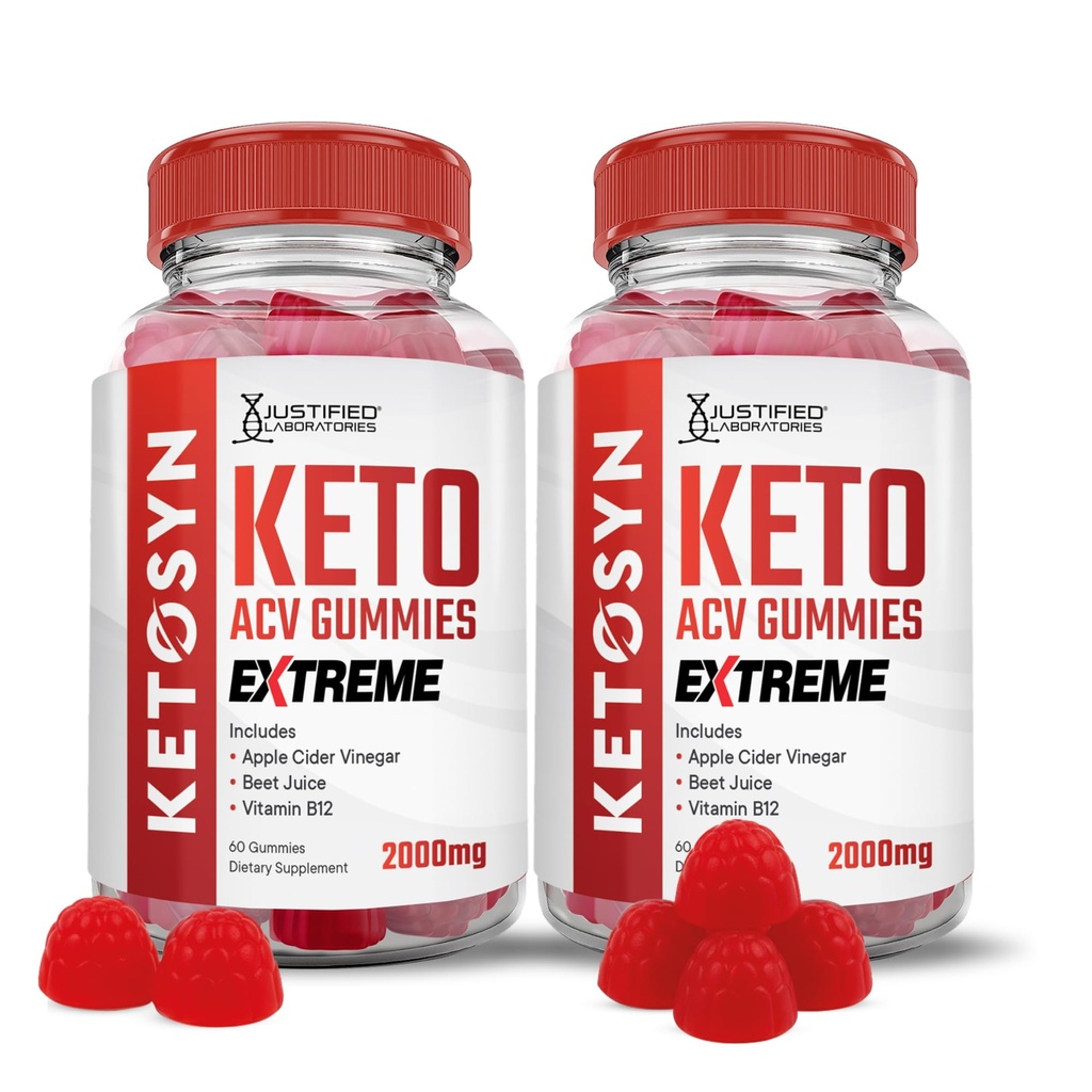 Attaisnotas laboratorijas (2 Pack Ketosyn Keto ACV Gumies Extreme 2000MG Ketosyn Keto Gummies Apple Sidra Etiķis Formulēts ar granātābolu biešu sulas pulveris B12 Vegan Non GMO 120 Gumys