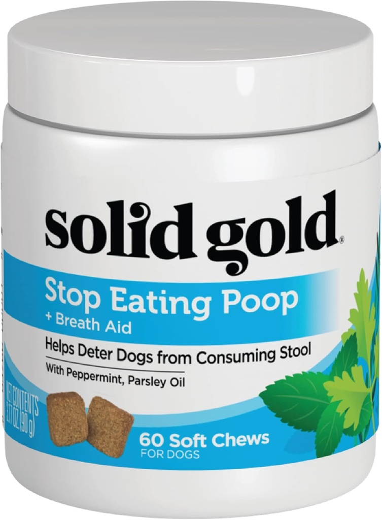 Ciets zelts Nav Poo Chews suņiem - Coprophagia Deterrent & Stool Ēšanas deterrent suņiem, kas ēd suns Poop - Apstājieties Ēšanas Poop Košļājamās ar piparmētru & Probiotikas Gut & Elpas atbalsta - 60ct