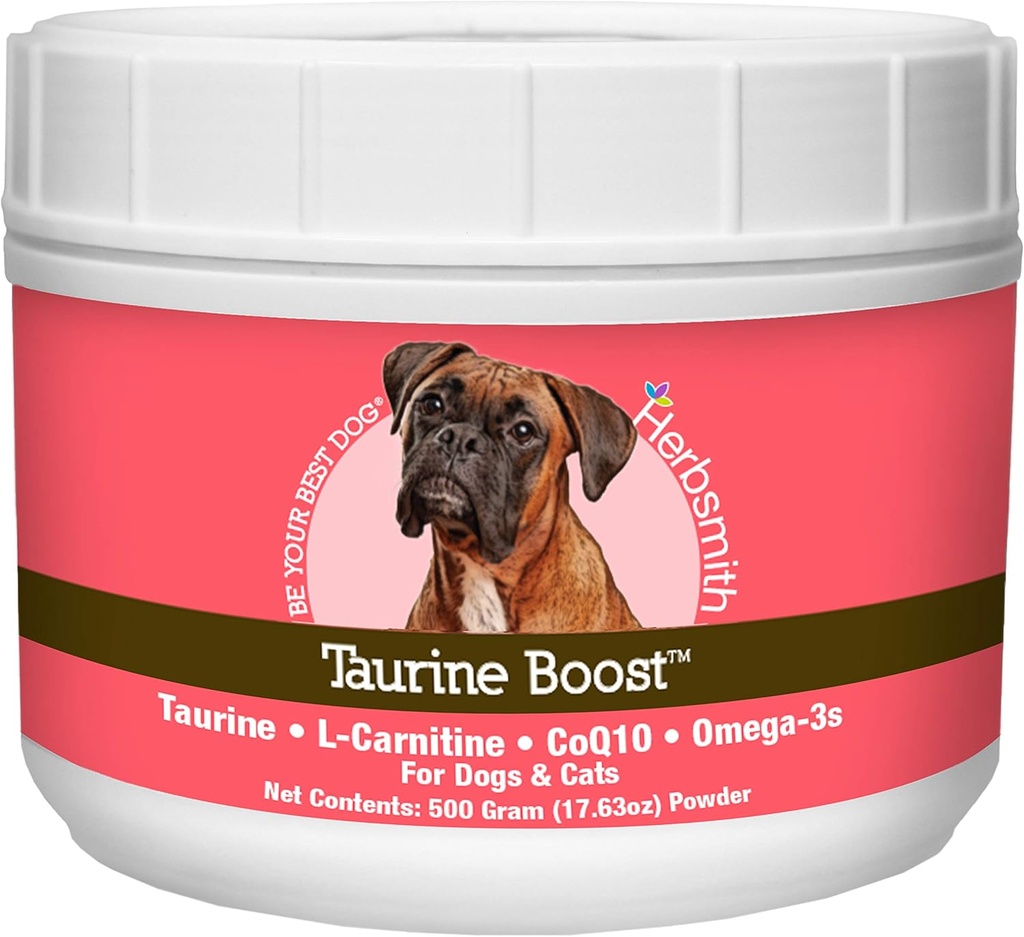 Herbsmith Taurine Boost - Sirds un sirds atbalsts suņiem un kaķiem - Taurīns Papildinājums suņiem un kaķiem Sirds veselība - ar CoQ10, Taurīns un L-karnitīns suņiem - 500g
