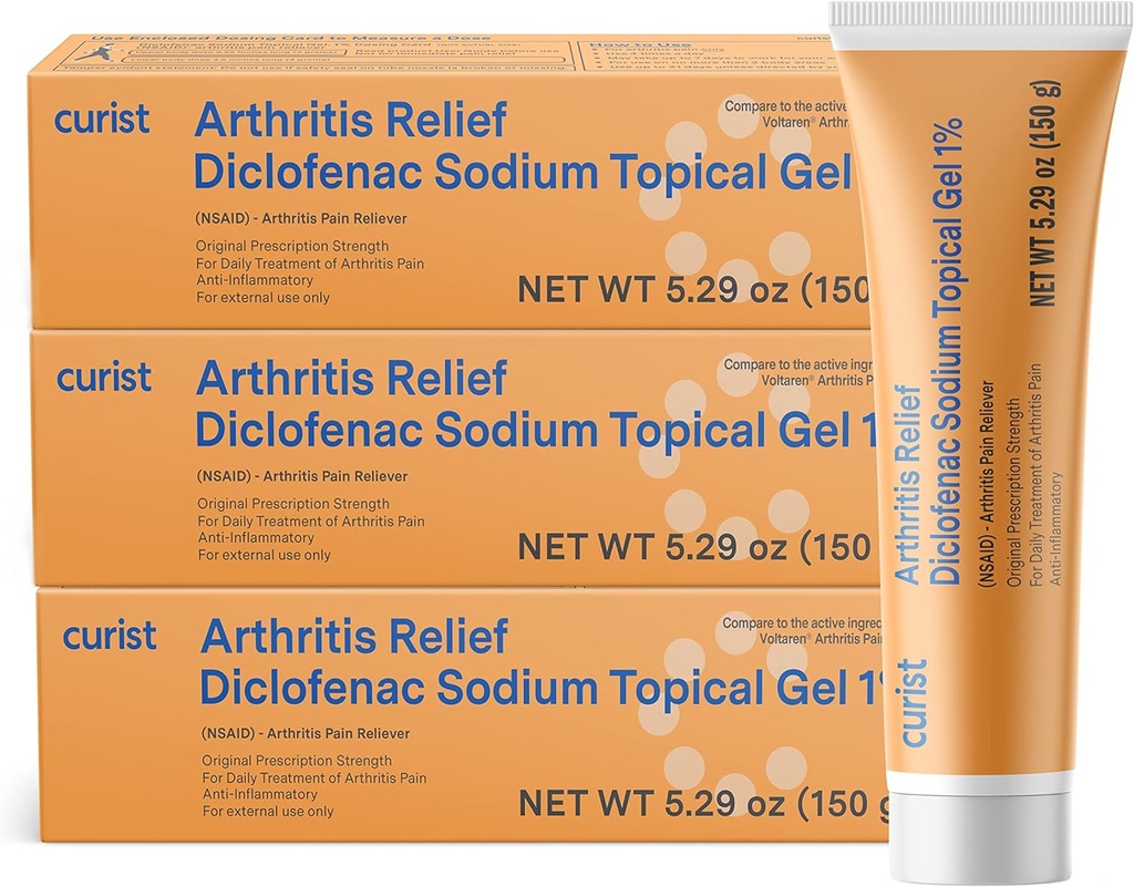 Kurists Diklofenaks Artrīts Krēms Gel 1% (3 Tubes no 150g)- Apturiet Sāpes wrists, Pet, Elbows, & Ankles. Roku artrīts Sāpju atvieglošana un knee Artrīts Sāpju atvieglošana (3 pakas, 5,29 un ea.)