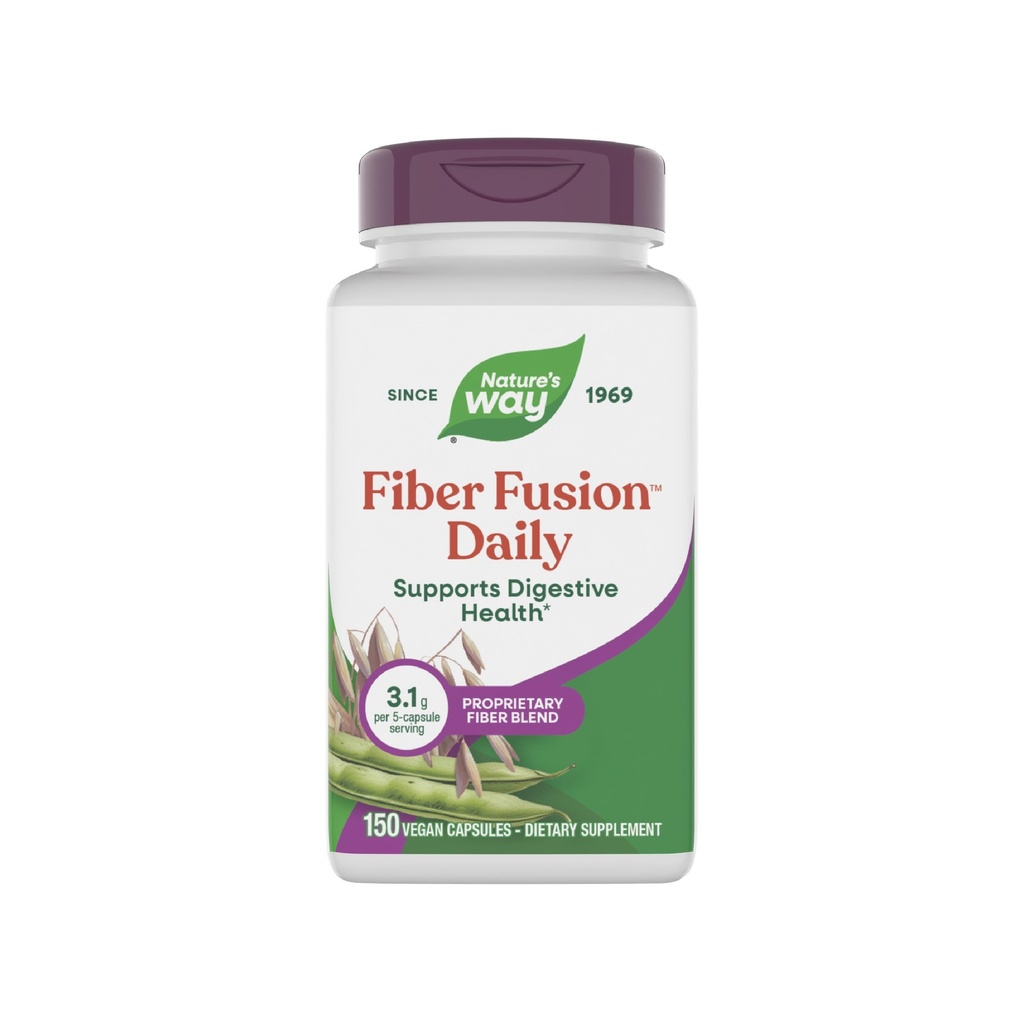 Dabas ceļš Fiber Fusion Daily, Psyllium Husk Kapsulas ar auzu bran, Guar Guum, Pectin, Gremošanas veselības atbalsts*, Vegan, 150 kapsulas (iepakojums May Vary)
