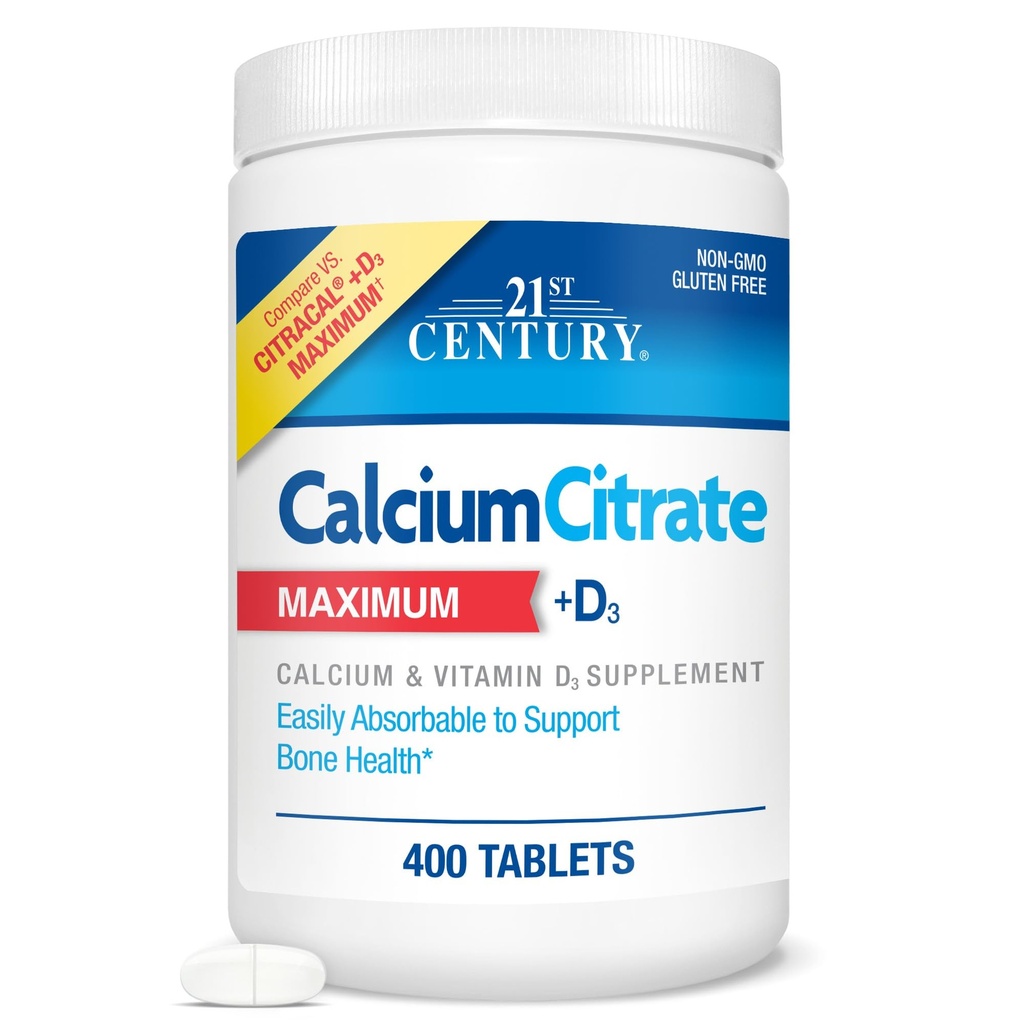 21. gadsimtā vitamīni Kalcija citrāts Plus D3 Maksimālās tabletes, 400 Skaits