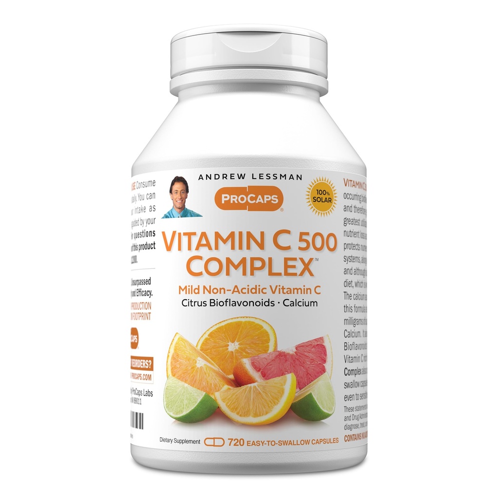 ANDREW LESSMAN vitamīns C 500 Complex 720 kapsulas - Neadekvāts vitamīns C Plus Citrus Bioflavonoids imūnās sistēmas un pretoksidanta balstvielai, bez kuņģa tūskas, mazs Viegli norīt kapsulas