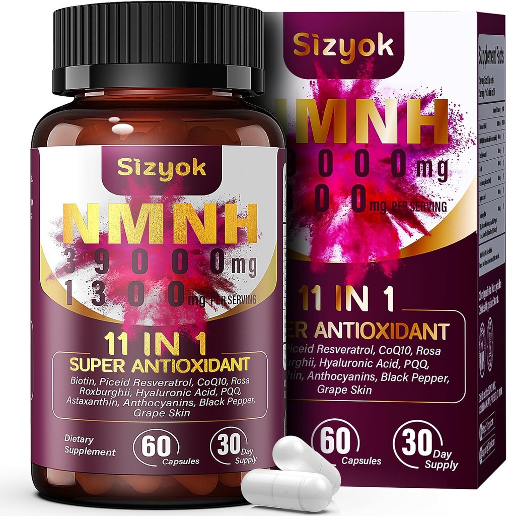 11-in-1 NMNH (dihidronikotīnamīda mononukleotīds), 600 mg uz apkalpojošo, NAD+ papildinājums ar Resveratrol, CoQ10 NAD+ atbalstam Līmeņi, NMNH papildinājums anti-Aging, 60 skaits, 30 dienu piegādes-112