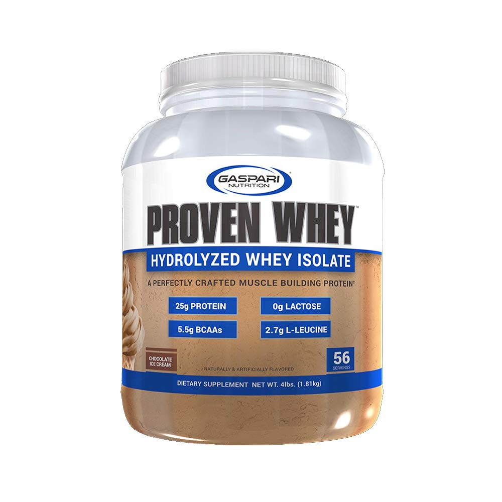 Gaspari Nutrition Proven Whey, 100% hidrolizēts sūkalu izolāts, augsts proteīns, bez laktozes, zems ogļhidrātu saturs un zems cukura līmenis (4lb, šokolādes saldējums)