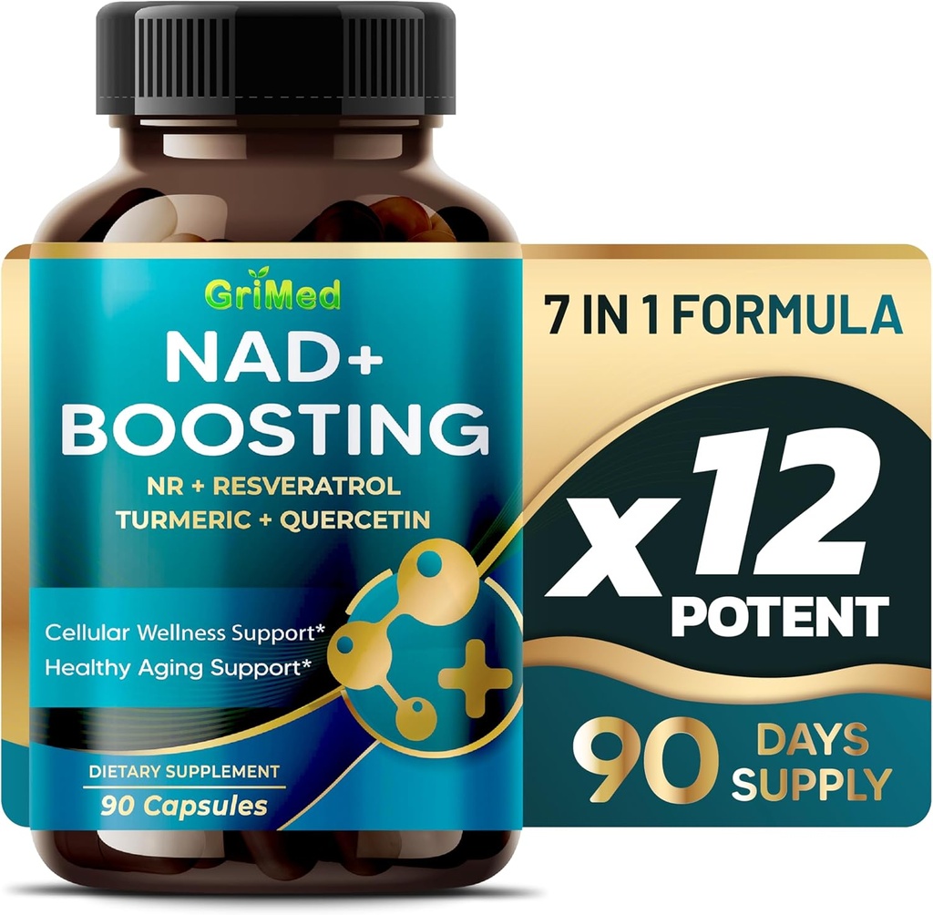 GriMed NAD + Jauda ar NR + Resveratrol Turmeric + Quercetin - Celulārā enerģija, Celulārā remonts, Veselīga novecošana - ASV Ražots un pārbaudīts (90 Count (Pack of 1))