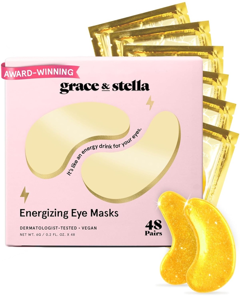 gracious & stella Award Winning Under Eye Mask - Travel Essentials - Dzimšanas dienas dāvanas sievietēm - Gel Eye Patches Tumšajiem Circles, Puffy Eyes, Wrinkles, Undereye Bags - Vegan Pašaprūpe (48 Pāri, Zelts)