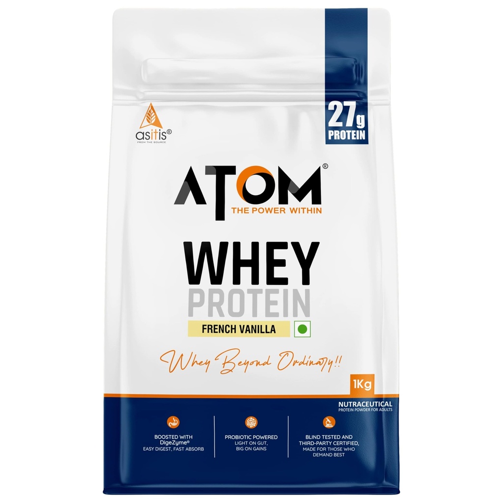 Asitis Nutrition AS-IT-is Atom Whey Protein 1kg/35,2 Oz ar gremošanas enzīmiem ASV Labdoor Certified for Precizity & Tīrība 