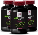 Anti sirmi mati papildināt - ANTI GRAY HAIR COMPLEX - Pelēks matu reverss, Krāsu vitalitāte, Matu spožums, Svaigi matu toni, Vibrants krāsa, Jaunības vibrāciju, Matu mirdzums 3 pudeles 180 kapsulas