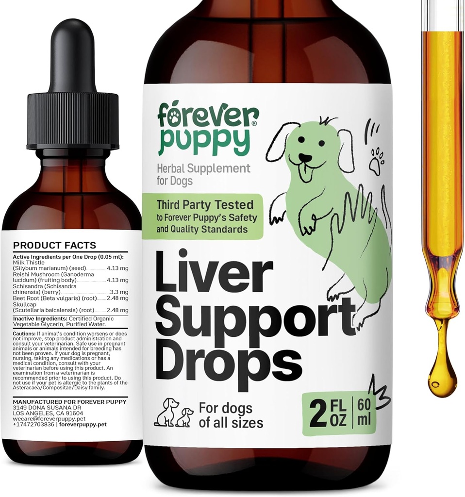 Forever kucēnu aknu atbalsts Pilieni suņiem - Piena daiviņas papildinājums suņiem - Aknas tīrīt Detox pilieni w / liquid Silymarin Herb - suņu bagātinātāji un vitamīni visiem šķirnes & izmēri - 2 oz