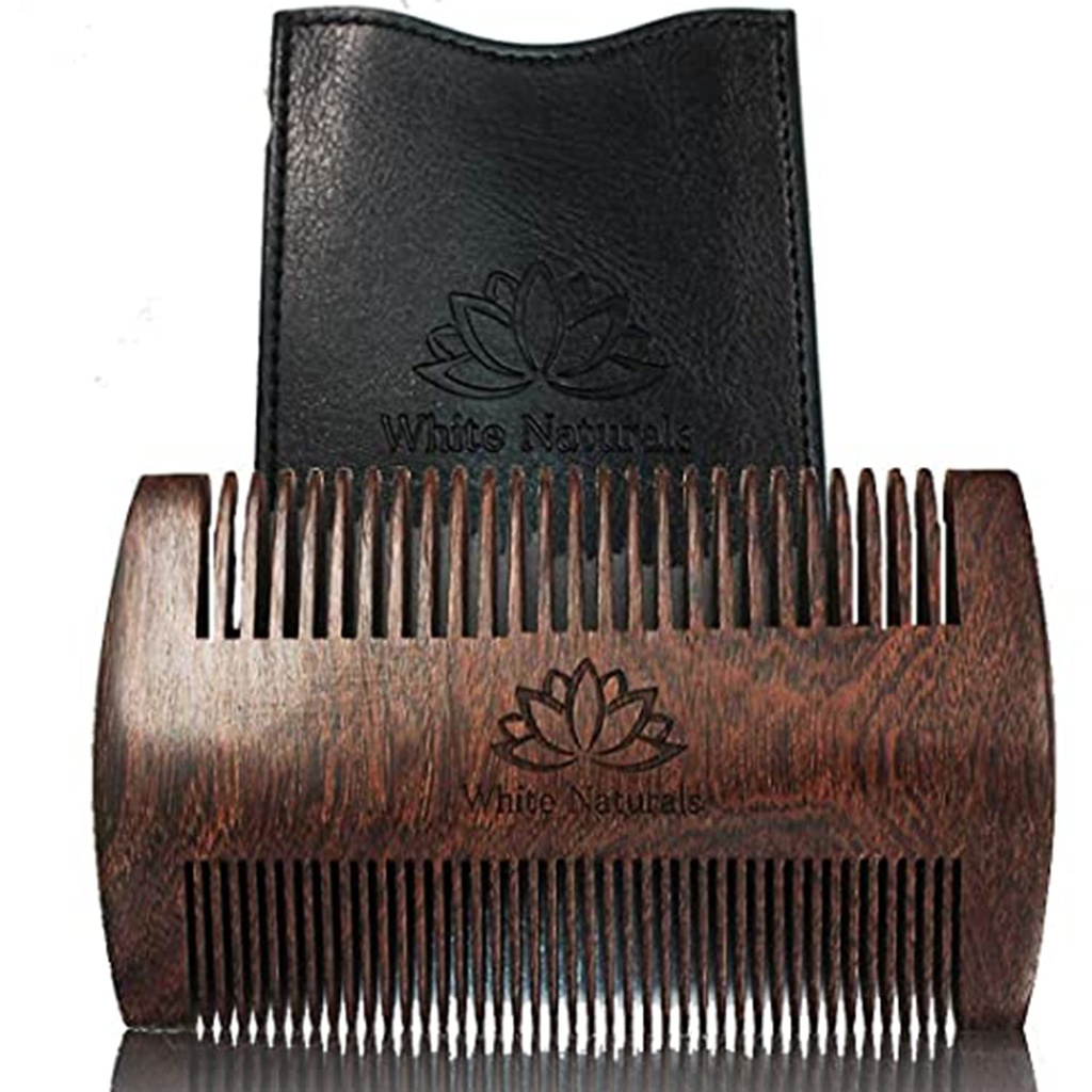 Balta dabas Beard Comb vīriešiem, Koka Natural Sandalwood, Fine Dual Action Zobu, Roku darbs Premium Sandal Wood, Ideāls Balzams un Eļļas, Ietver PU Ādas Kase, Kabatas Izmērs