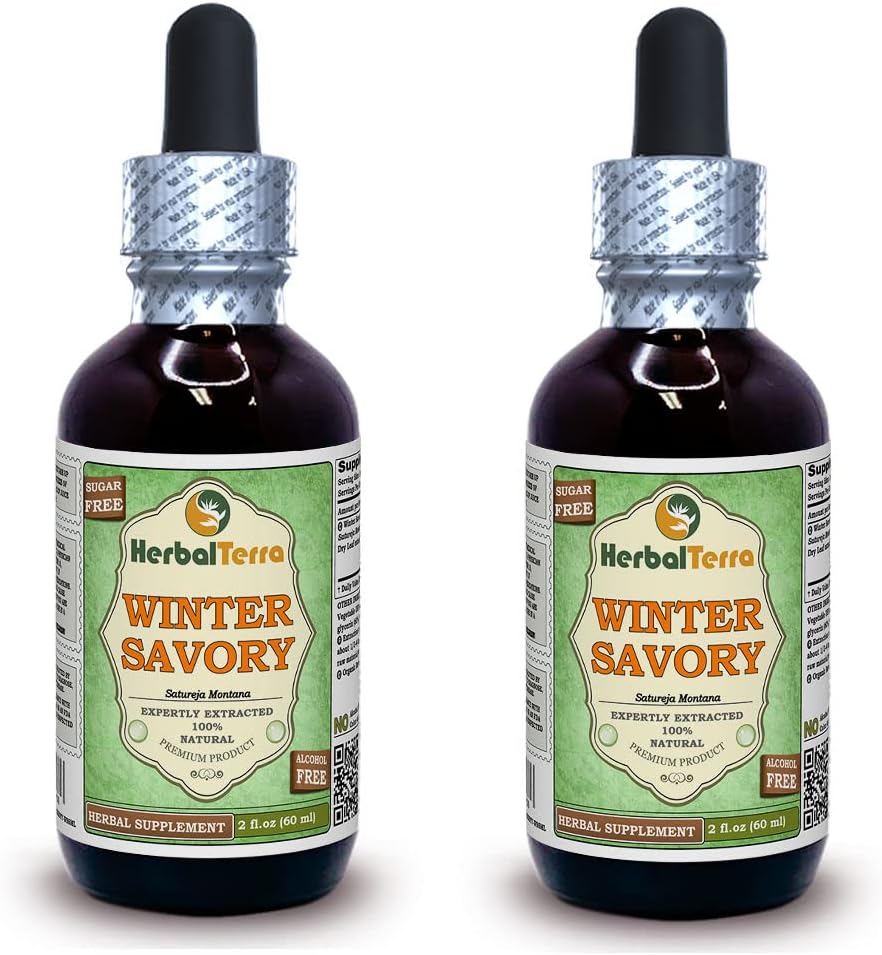 Ziemas Savory (Satureja Montana) Glicerīts, organiskās Žāvētas lapas Alkohola-FREE Šķidrais ekstrakts (zīmuļa nosaukums: HerbalTerra, izgatavots ASV) 2x2 fl.oz (2x60 ml)