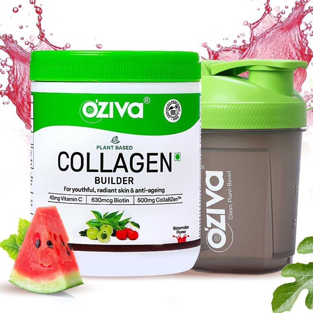 OZiva Vegan kolagēns (Ūdensmēlene) ar biotīnu un C vitamīnu spilgtākai un jauneklīgai ādai; kolagēna papildinājums sievietēm un vīriešiem; augu pūderis;