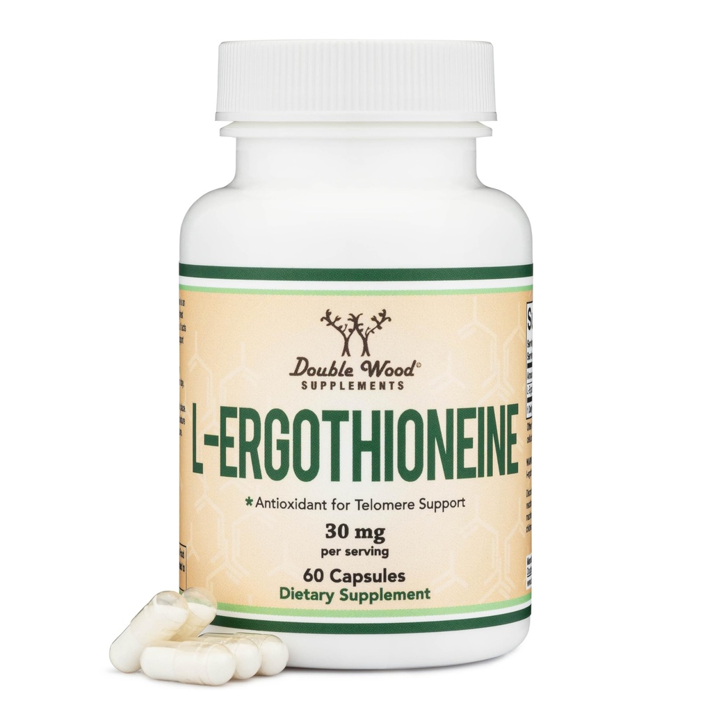 Ergotioneīna papildinājums (EGT) 30mg tīra, uz augu bāzes L-Ergotioneīna uz kapsulām, 60 Skaits (Var atbalstīt ilgstošas un veselīgas novecošanās) Ne-GMO, Gluten, Vegan Safe ar Double Wood