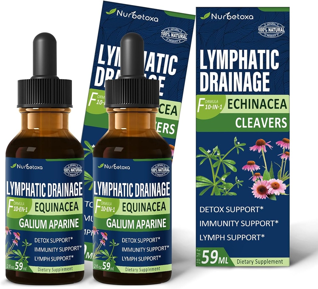 Cleavers Limfatic Drainage Drops Limfa Detox Cleanse, Gotas de Equinacea y Diente de Leon para Drenaje Linfatico, Limfadema Atbalsta formula ar Echinacea, Izmantojiet ar Masāžas rīks. 4oz
