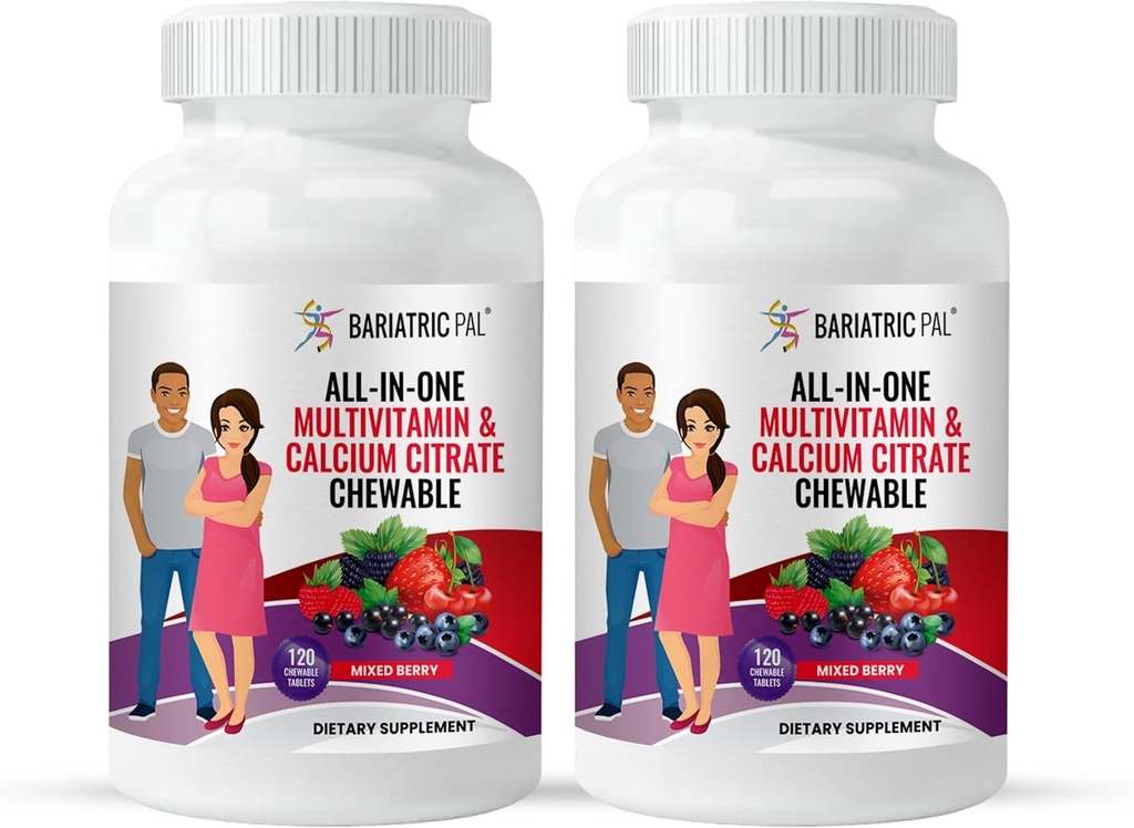 BariatrisksPal All-in-ONe Košļājami multivitamīni ar kalcija citrātu un dzelzi – Jauktas ogas (60 dienu padeve)