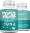 Lauvas Mane 3000mg Turcija Taile 3000mg Reishl 1000mg Chaga 1000mg Cordyceps pulvera ekstrakts, kas satur Maitaake Šitake Black Fungus,Prāta papildinājums, Minerālu papildinājumi, 60 kapsulas
