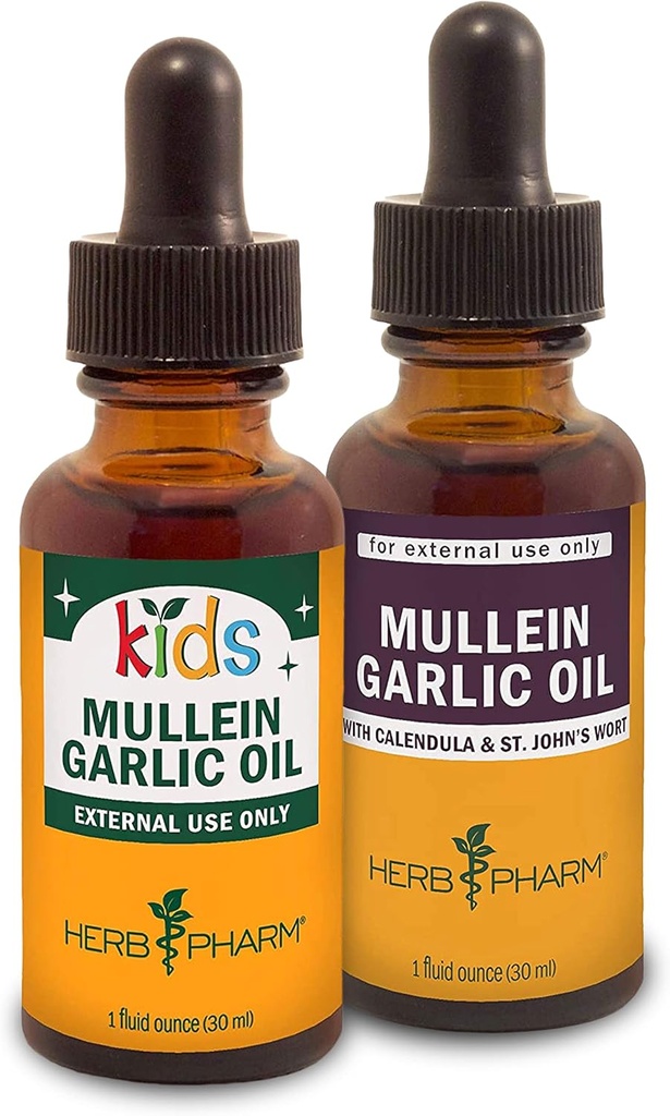 Herb Pharm Mullein Ķiploku eļļa, 1 Oz un Kids Mullein Ķiploku eļļa, 1 Oz Augu dāvanu komplekts