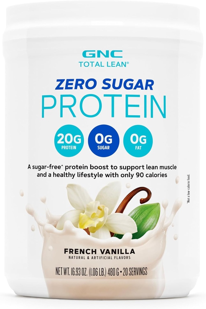 GNC kopējais lean Zero Sugar Protein Pulveris, 20g, Nē Cukura, Nē Tauki, 90 Kalorijas, Francijas Vanilla, 20 Kalpo