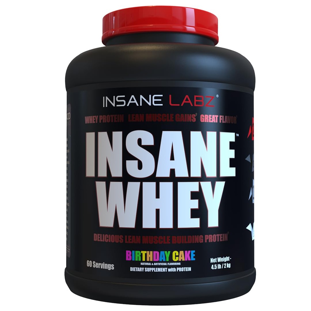 Insane Labz Insane Sūkalas, 100% Muskuļu Building Sūkalu Proteīns, Post Workout, BCAA Amino Profile, Mass Gainer, Ēdienu nomaiņa, 5lbs, 60 Srvgs, (Birthday Cake)