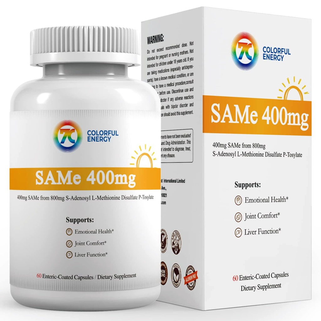7c Sam e 400mg papildinājums (S-adenozilmetionīns), B6 vitamīns, B12 vitamīns, kas pievienots, lai uzlabotu Sam-e efektivitāti, garastāvokļa un locītavu komforts, vegans, ne-GMO, bez lipekļa, 60 zarnās pārklātās kapsulas
