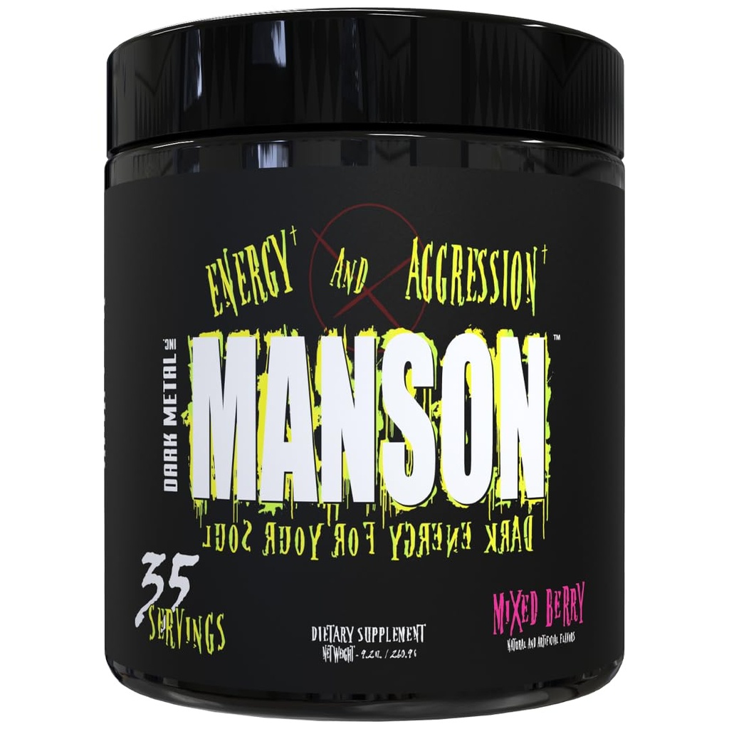 DARK METAL Inc Manson High Time pirms treniņa pulveris, enerģijas Focus stiprums, ielādēts ar Beta Alanine L karnitīns kofeīns Infinergy, 35 Srvgs, jauktas ogu