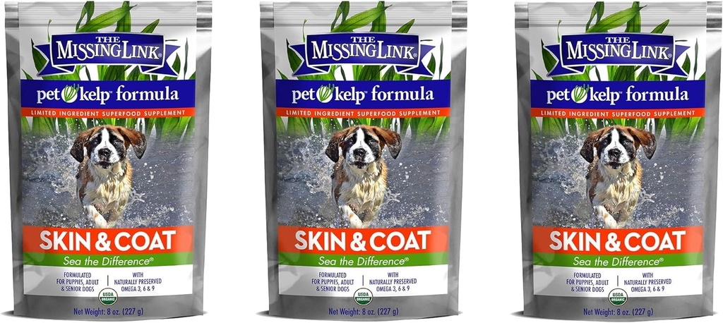 Trūkstoša saite 3 Pack Pet Kelp Formula, 8 Ounces Katrs, Superfood Piemaksa suņiem, āda un apvalki